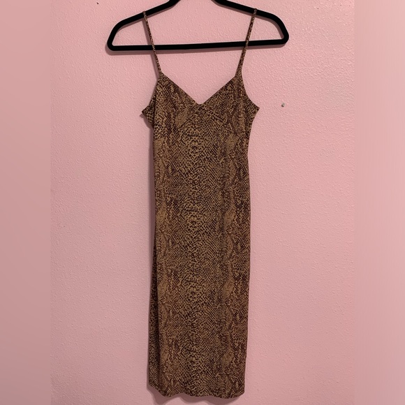 VTG Brown Snake Skin Print Midi Dress - Picture 4 of 8